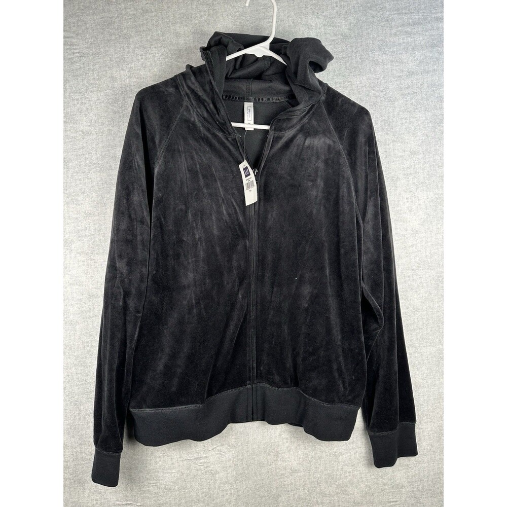 NWT Gap Body Womens Black Size XL Hooded Jacket Velour Cotton Blend Full Zip